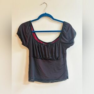 Social Collision Y2K Red & Black Sheer Mesh Whimsigoth Babydoll Crop Top Shirt
